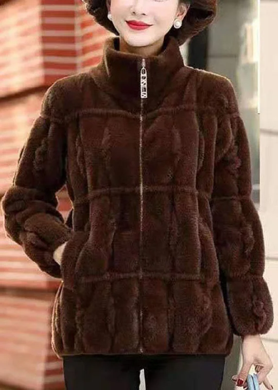 Coffee Warm Mink Hair Knitted Jackets Zip Up Pockets Winter Anorak Shell Jacket Lightweight Jacket Coffee Warm Mink Hair Knitted Jackets Zip Up Pockets Winter Anorak Shell Jacket Lightweight Jacket