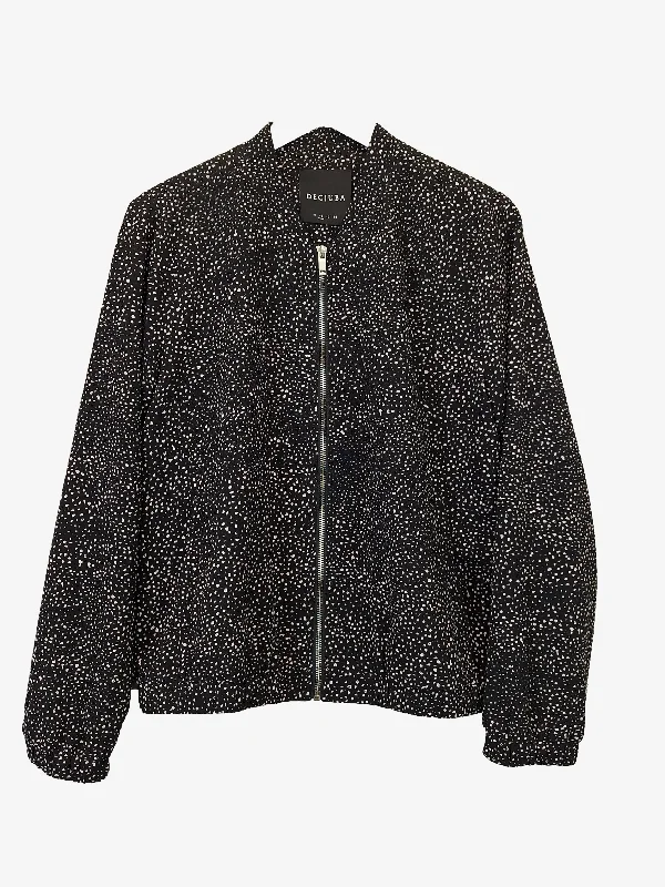 Decjuba Speckled Crepe Bomber Style Jacket Size 10 Zip Front Button Front Snap Front Decjuba Speckled Crepe Bomber Style Jacket Size 10 Zip Front Button Front Snap Front