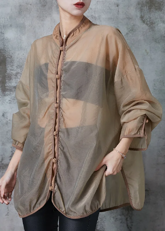 Fashion Brown Hollow Out Tulle UPF 50+ Coat Jacket Spring Nylon Fabric Polyester Fabric Spandex Fabric Fashion Brown Hollow Out Tulle UPF 50+ Coat Jacket Spring Nylon Fabric Polyester Fabric Spandex Fabric