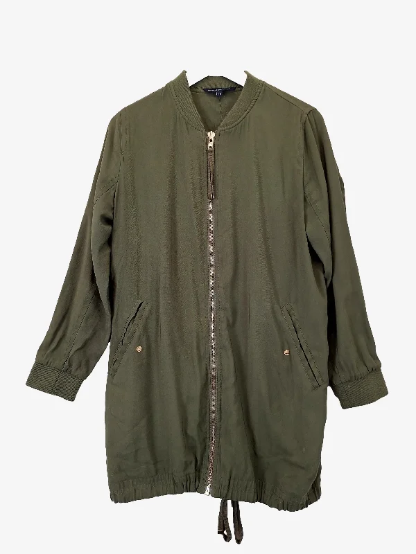 French Connection Khaki Long Zip Up Anorak Jacket Size 10 Cotton Fabric Linen Fabric Terry Fabric French Connection Khaki Long Zip Up Anorak Jacket Size 10 Cotton Fabric Linen Fabric Terry Fabric