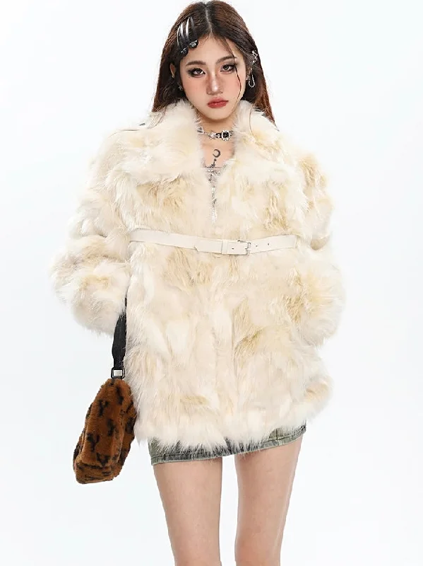 Loreila Faux Fur Zip Up Leather Belt Strap Long Sleeve Jacket Nylon Fabric Polyester Fabric Spandex Fabric Loreila Faux Fur Zip Up Leather Belt Strap Long Sleeve Jacket Nylon Fabric Polyester Fabric Spandex Fabric
