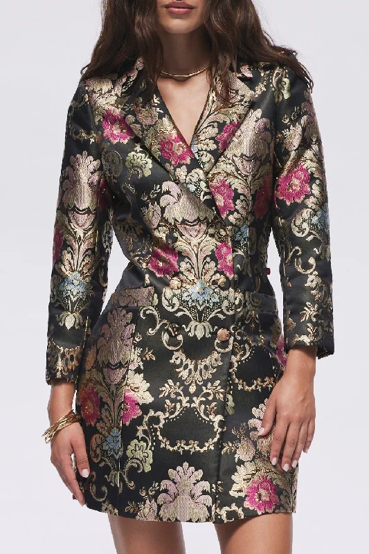 Luciana Tuxedo Jacket Mini Dress in Black Jacquard - FINAL SALE Wool Jacket Cashmere Jacket Tweed Jacket Luciana Tuxedo Jacket Mini Dress in Black Jacquard - FINAL SALE Wool Jacket Cashmere Jacket Tweed Jacket