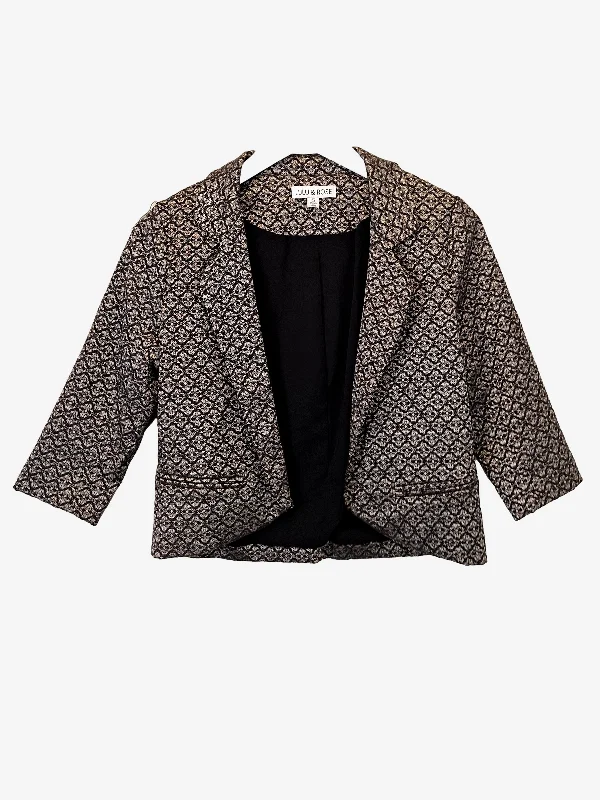 Lulu & Rose Fancy Metallic 3/4 Sleeve Jacket Size S Front Pockets Side Pockets Patch Pockets Lulu & Rose Fancy Metallic 3/4 Sleeve Jacket Size S Front Pockets Side Pockets Patch Pockets
