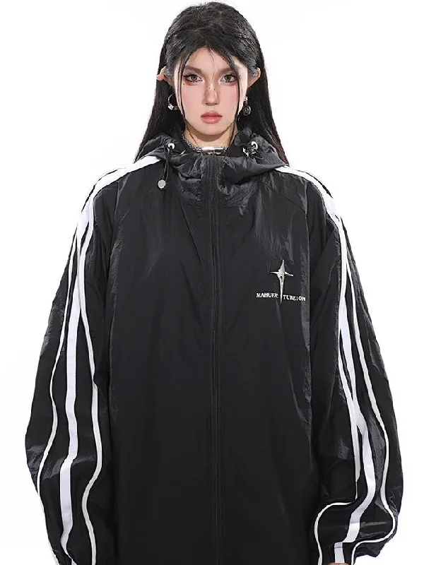 MANUFACTURE100 Solid Color Contrast Long Sleeve Stripe Zip Up Gorpcore Windbreaker Jacket Welt Pockets Slit Pockets Flap Pockets MANUFACTURE100 Solid Color Contrast Long Sleeve Stripe Zip Up Gorpcore Windbreaker Jacket Welt Pockets Slit Pockets Flap Pockets