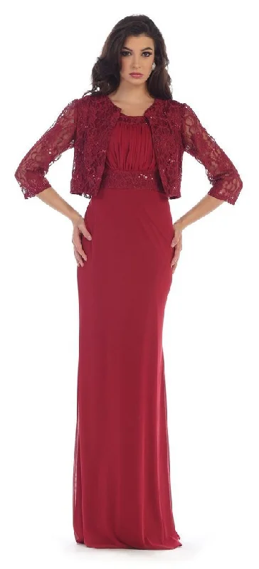 May Queen - MQ1450 Sleeveless Sequins Chiffon Dress with Lace Jacket Snapped Jacket Toggled Jacket Drawstring Jacket May Queen - MQ1450 Sleeveless Sequins Chiffon Dress with Lace Jacket Snapped Jacket Toggled Jacket Drawstring Jacket