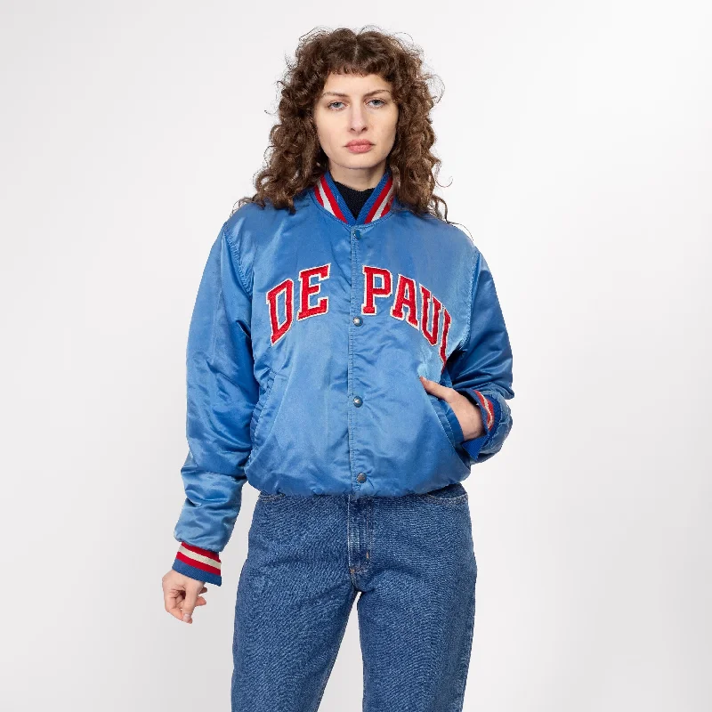 Med-Lrg 80s De Paul University Satin Starter Jacket Unisex Collared Jacket Crew Neck Jacket Turtle Neck Jacket Med-Lrg 80s De Paul University Satin Starter Jacket Unisex Collared Jacket Crew Neck Jacket Turtle Neck Jacket