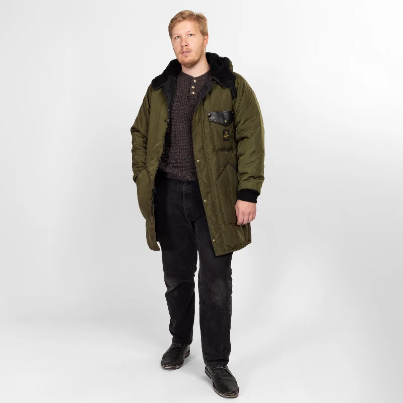 Med-Lrg 90s Refrigiwear Army Green Hooded Snow Jacket Satin Fabric Silk Fabric Chiffon Fabric Med-Lrg 90s Refrigiwear Army Green Hooded Snow Jacket Satin Fabric Silk Fabric Chiffon Fabric