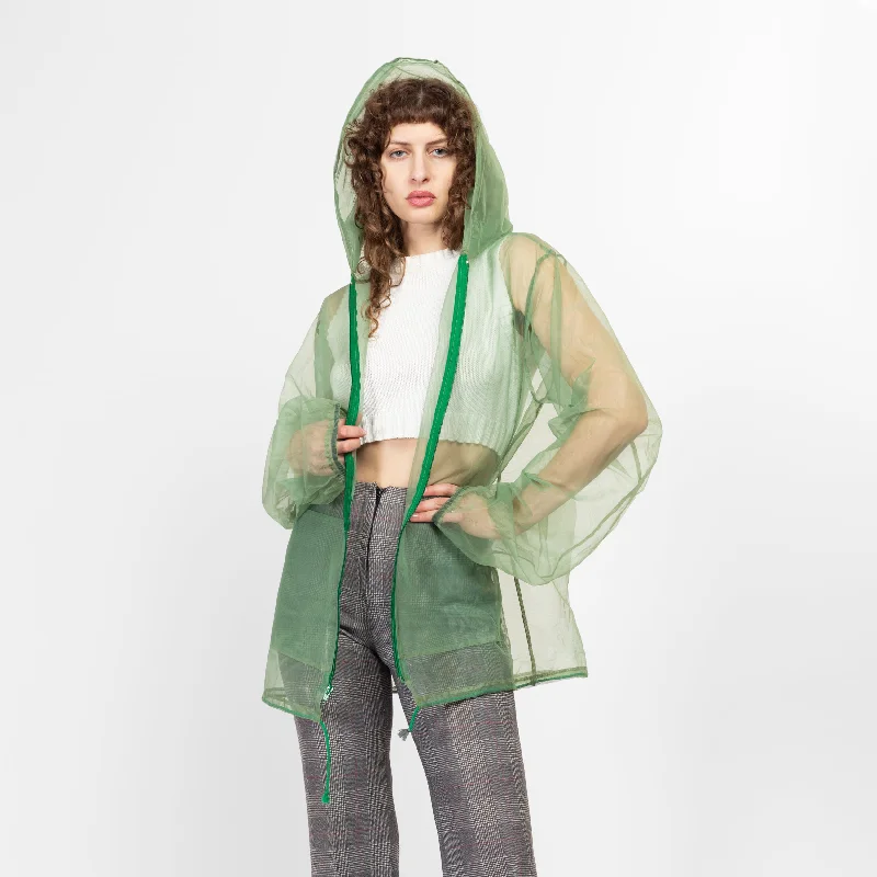 Med-XL 80s Sheer Green Mesh Hooded Jacket Tiered Jacket Buttoned Jacket Zippered Jacket Med-XL 80s Sheer Green Mesh Hooded Jacket Tiered Jacket Buttoned Jacket Zippered Jacket
