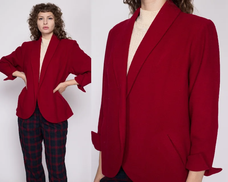 Medium 1940s Red Wool Blazer Jacket Hooded Jacket Caped Jacket Shawl Collar Jacket