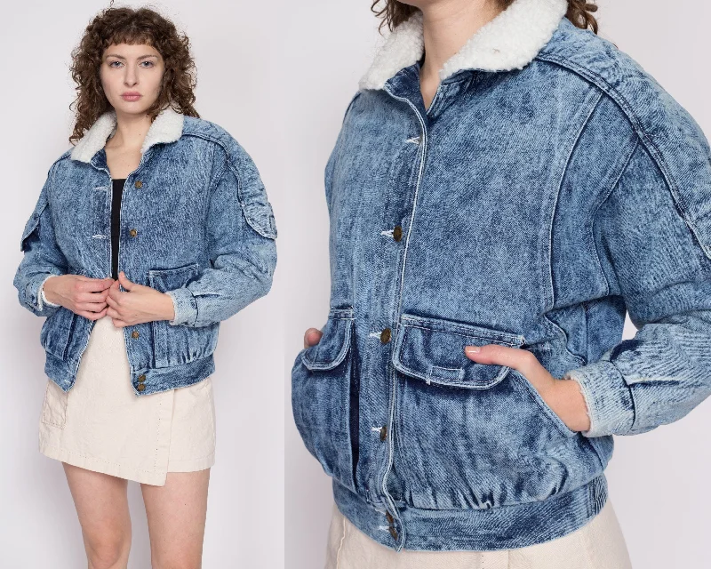 Medium 80s Acid Wash Denim Sherpa Jacket Elasticated Jacket Padded Jacket Insulated Jacket Medium 80s Acid Wash Denim Sherpa Jacket Elasticated Jacket Padded Jacket Insulated Jacket