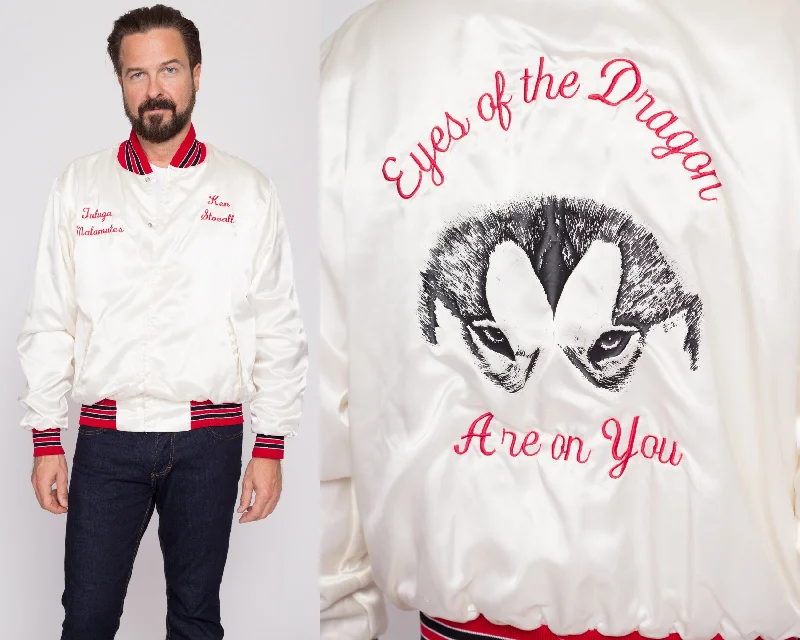 Medium 80s Eyes Of The Dragon Satin Varsity Jacket Insulated Jacket Fitted Jacket Loose Jacket Medium 80s Eyes Of The Dragon Satin Varsity Jacket Insulated Jacket Fitted Jacket Loose Jacket