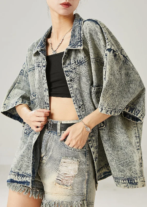 Modern Grey Oversized Pockets Denim Jacket Summer One-Shoulder Jacket Off-the-Shoulder Jacket Asymmetrical Jacket Modern Grey Oversized Pockets Denim Jacket Summer One-Shoulder Jacket Off-the-Shoulder Jacket Asymmetrical Jacket