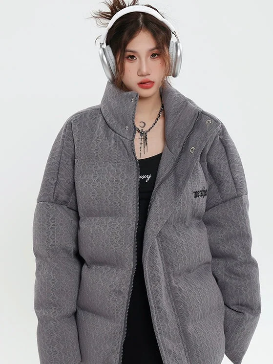 Nissa Thick Stand-Up Collar Letter Embroidered Cotton Long Sleeve Zip Up Jacket Front Pockets Side Pockets Patch Pockets Nissa Thick Stand-Up Collar Letter Embroidered Cotton Long Sleeve Zip Up Jacket Front Pockets Side Pockets Patch Pockets