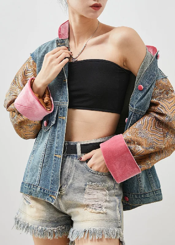 Original Design Blue Oversized Patchwork Denim Jacket Spring Nylon Fabric Polyester Fabric Spandex Fabric Original Design Blue Oversized Patchwork Denim Jacket Spring Nylon Fabric Polyester Fabric Spandex Fabric