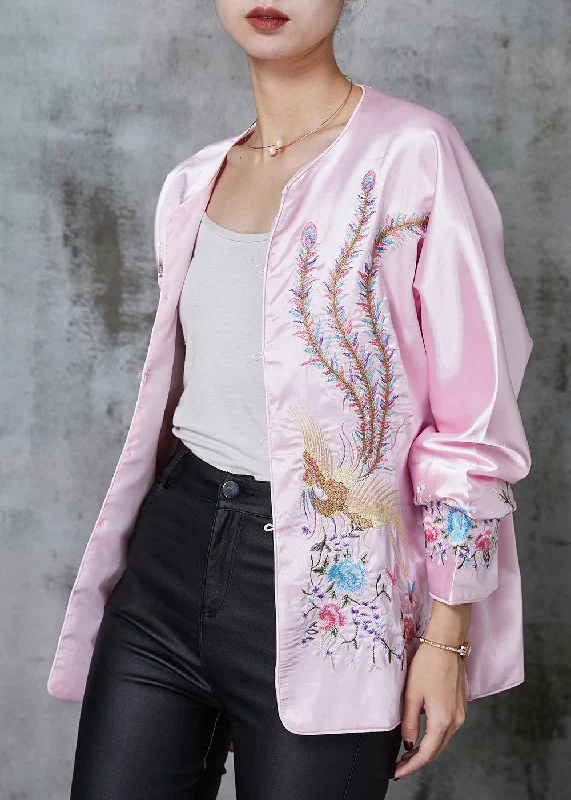 Stylish Pink Embroidered Pockets Silk Jacket Spring Faux Fur Fabric Real Fur Fabric Shearling Fabric Stylish Pink Embroidered Pockets Silk Jacket Spring Faux Fur Fabric Real Fur Fabric Shearling Fabric