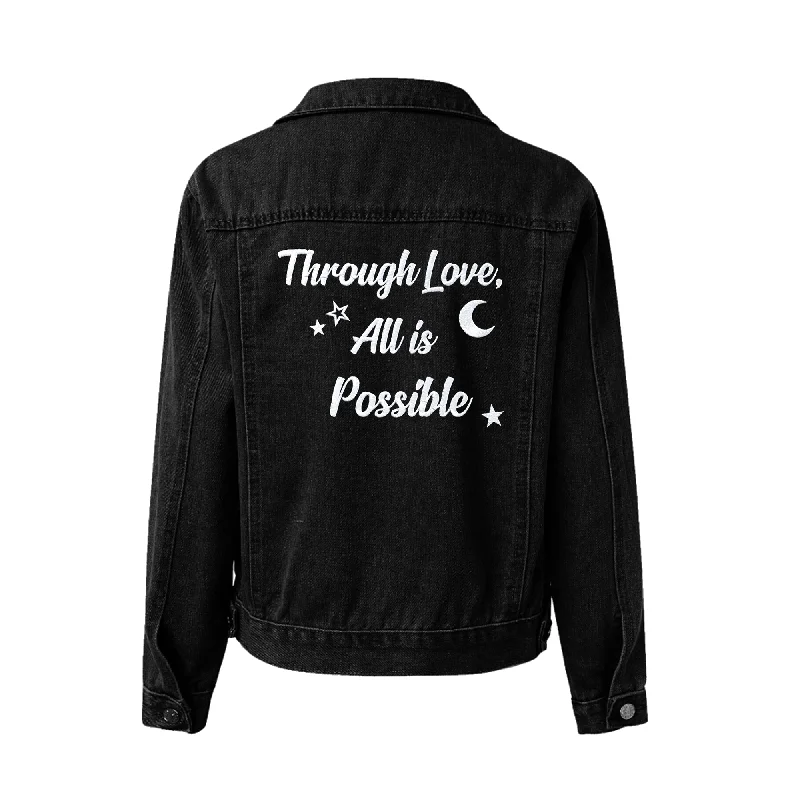 Through Love, All is Possible Black Denim Jacket Mesh Jacket Canvas Jacket Denim Jacket Through Love, All is Possible Black Denim Jacket Mesh Jacket Canvas Jacket Denim Jacket