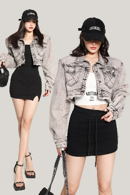 Trie Washed Bleach Denim Grey Multi Pocket Long Sleeve Cropped Jean Jacket Appliqued Jacket Beaded Jacket Sequined Jacket Trie Washed Bleach Denim Grey Multi Pocket Long Sleeve Cropped Jean Jacket Appliqued Jacket Beaded Jacket Sequined Jacket