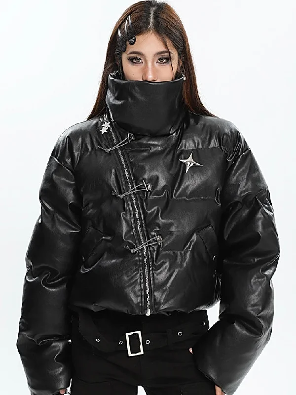 Twinkle Star Silver Solid Color Black Side Zip Up Long Sleeve Puffer Cropped Jacket Tiered Jacket Buttoned Jacket Zippered Jacket Twinkle Star Silver Solid Color Black Side Zip Up Long Sleeve Puffer Cropped Jacket Tiered Jacket Buttoned Jacket Zippered Jacket