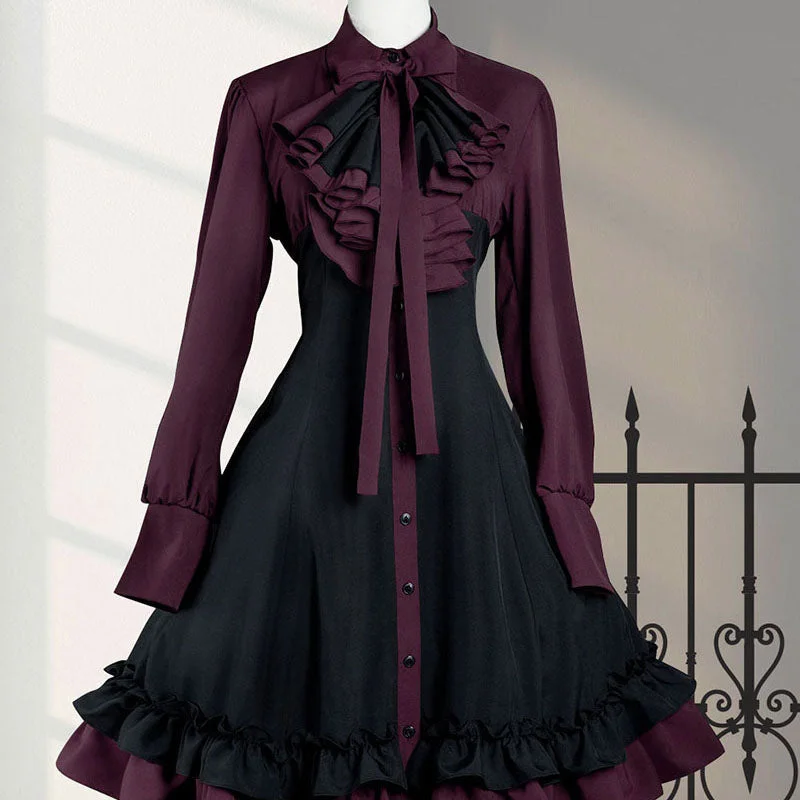 OP Dress Black Purple Ruffle Gothic Lolita