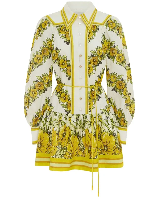 Yellow Gisela Mini Dress Elegant Velvet Mini Dress