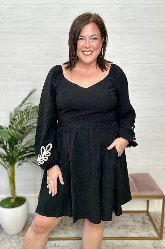 Black Embroidered Sleeve Dress