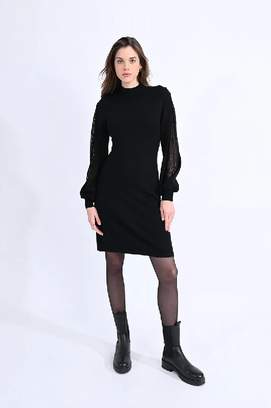 Black Mesh Sleeve Detail Dress by Molly Bracken