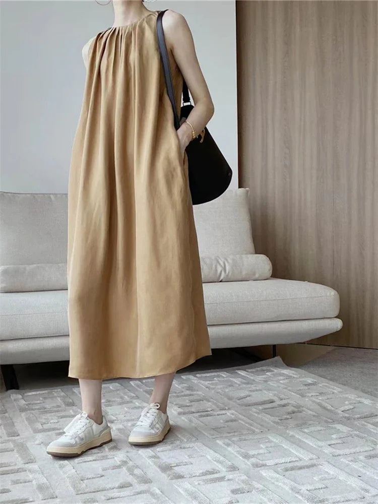 Brown Long Dress with Open Sleeves