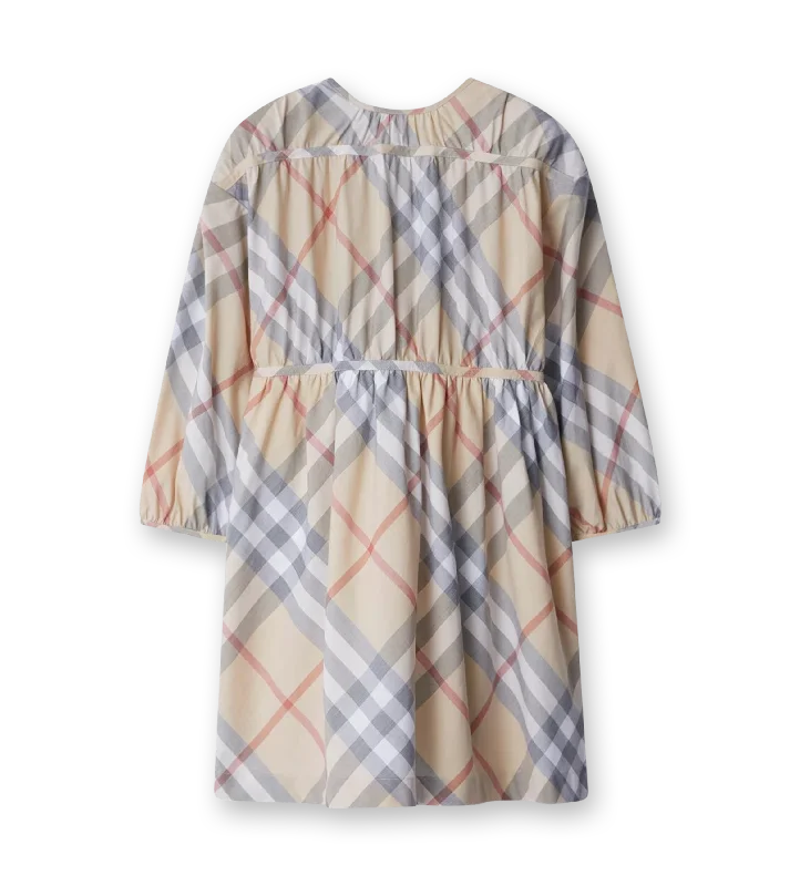 Check Cotton Dress Pale Stone