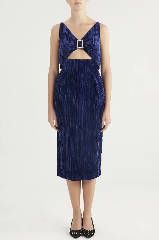 Cut-out bodice velvet dress