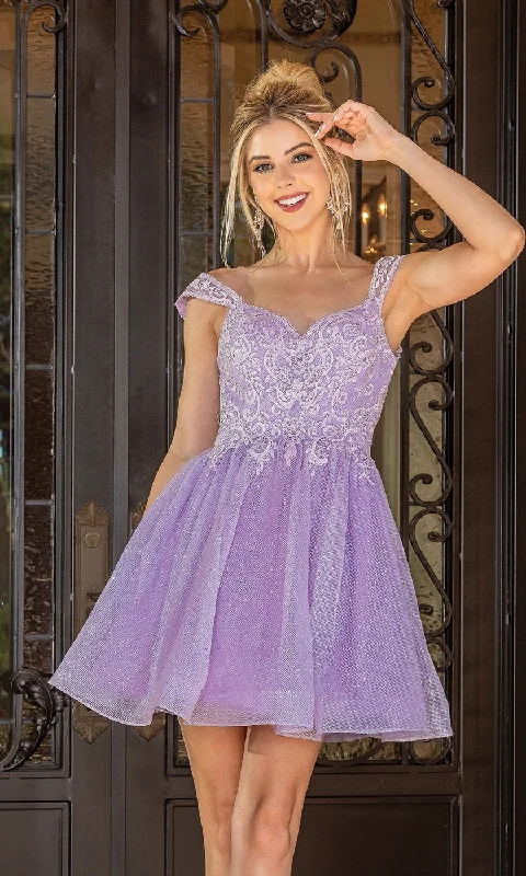 Cap-Sleeve Glitter Tulle Homecoming Dress 3276