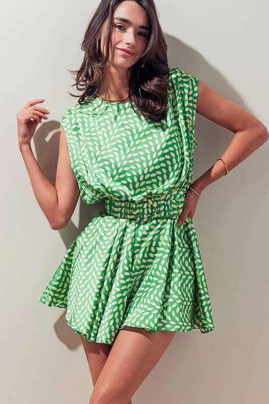 Green Belted Waist Mini Dress Trendy Lace Mini Dress
