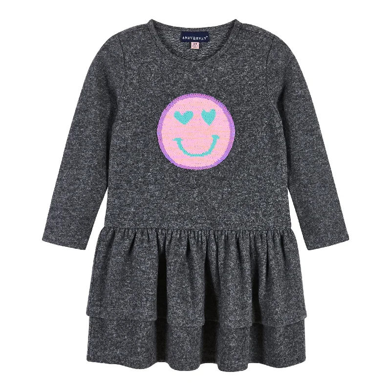 Hacci Flip Sequin Smiley Face Dress | Charcoal