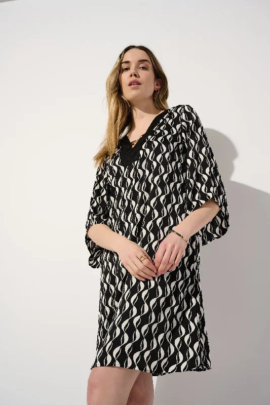 Geometric Print Satin A-Line Dress