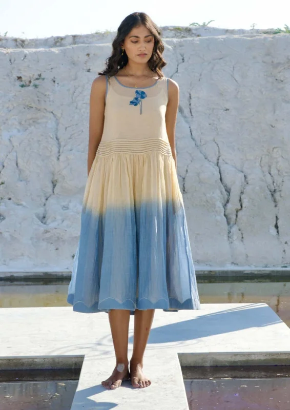 Golden sky blue yellow dress
