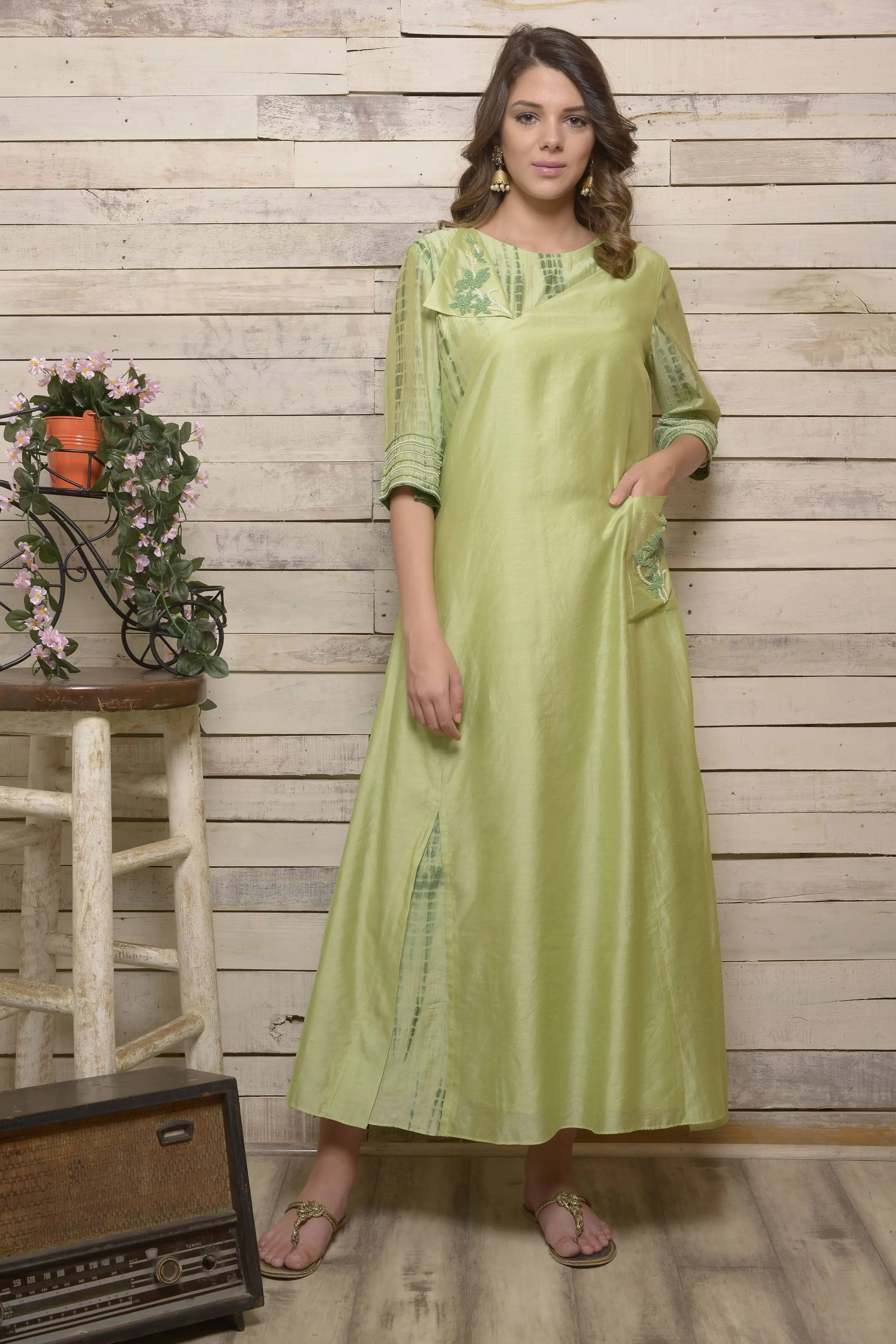 Pista Green A-line Dress