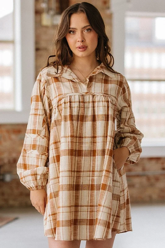 SALE - Higley Plaid Babydoll Mini Dress | Size Small Trendy Denim Mini Dress