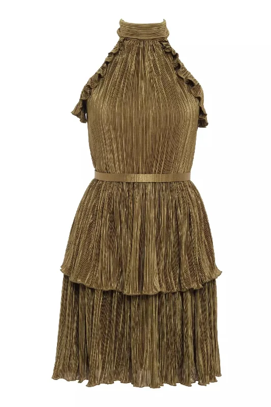Self Wrinkle Sleeveless Halter Neck Mini Dress with Belt - Olive Green Cozy Long Sleeve Mini Dress Self Wrinkle Sleeveless Halter Neck Mini Dress with Belt - Olive Green Cozy Long Sleeve Mini Dress