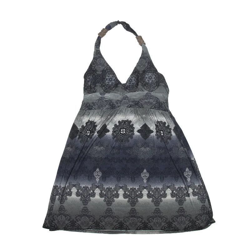 LAGAC Y2K Mini Dress Grey Floral Sleeveless Short Womens UK 10 Fashionable Lace-Trim Mini Dress LAGAC Y2K Mini Dress Grey Floral Sleeveless Short Womens UK 10 Fashionable Lace-Trim Mini Dress