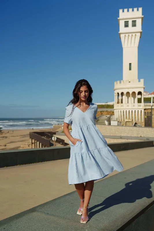 Linen Layer Dress Sky Blue