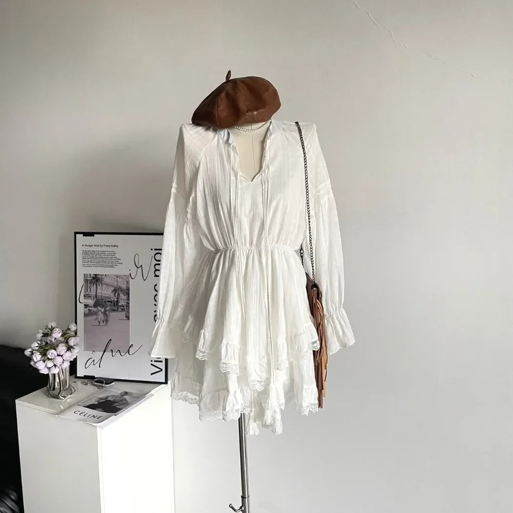 Long White V Neck Dress