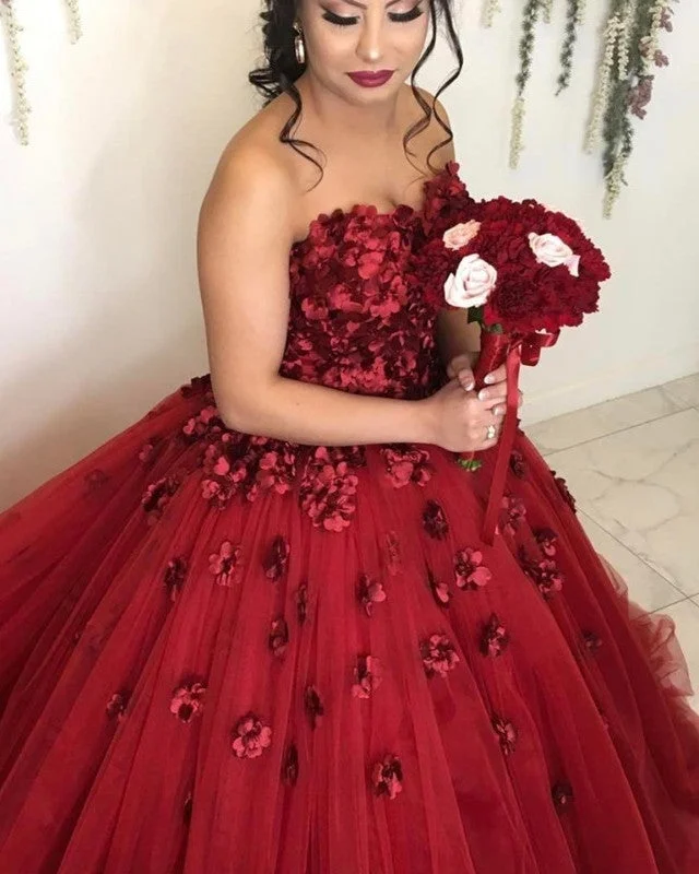 Lovely Flower Sweetheart Tulle Ball Gowns Quinceanera Dresses