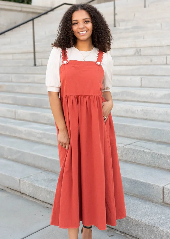 Marsha Burnt Orange Overall Dress