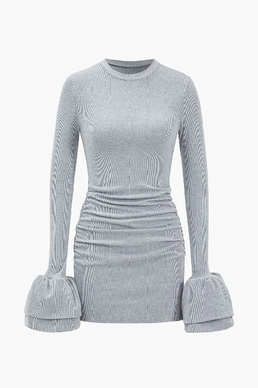 Long Sleeve Puff Sleeve Round Neck Mini Dress Elegant Tulle Mini Dress