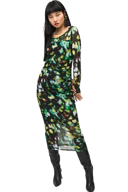 Mesh Abstract Print Sheath Dress