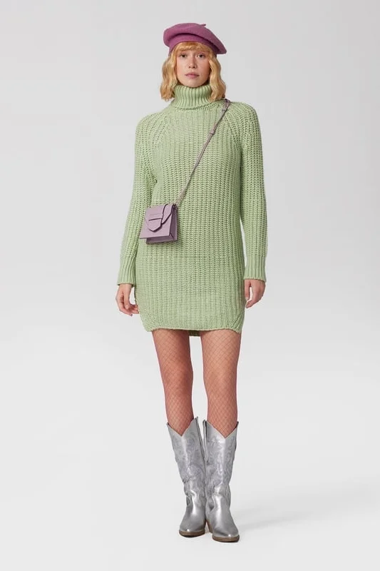 Turtle Neck Knit Jumper Mini Dress with Side Slits - Mint Comfortable Bodycon Mini Dress Turtle Neck Knit Jumper Mini Dress with Side Slits - Mint Comfortable Bodycon Mini Dress