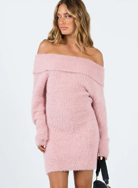 Mirrabrook Off The Shoulder Mini Dress Pink Stylish Plaid Mini Dress