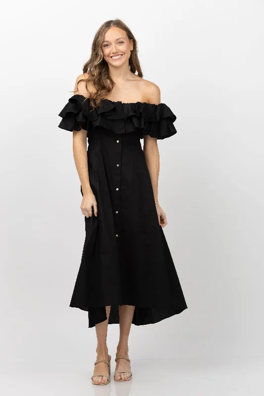 Misa Loretta Dress in Black Poplin
