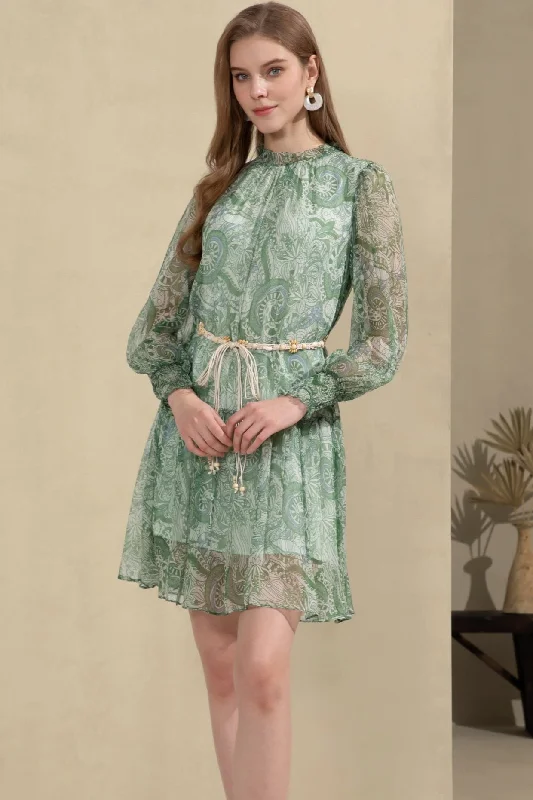 Nathalie Silk Mini Dress - Green Trendy Off-Shoulder Dress Mini