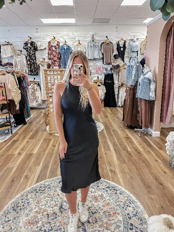 Onyx Black Satin Dress