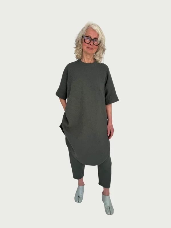 Organic Puffed Cotton Parachute Tee Dress in White Sage